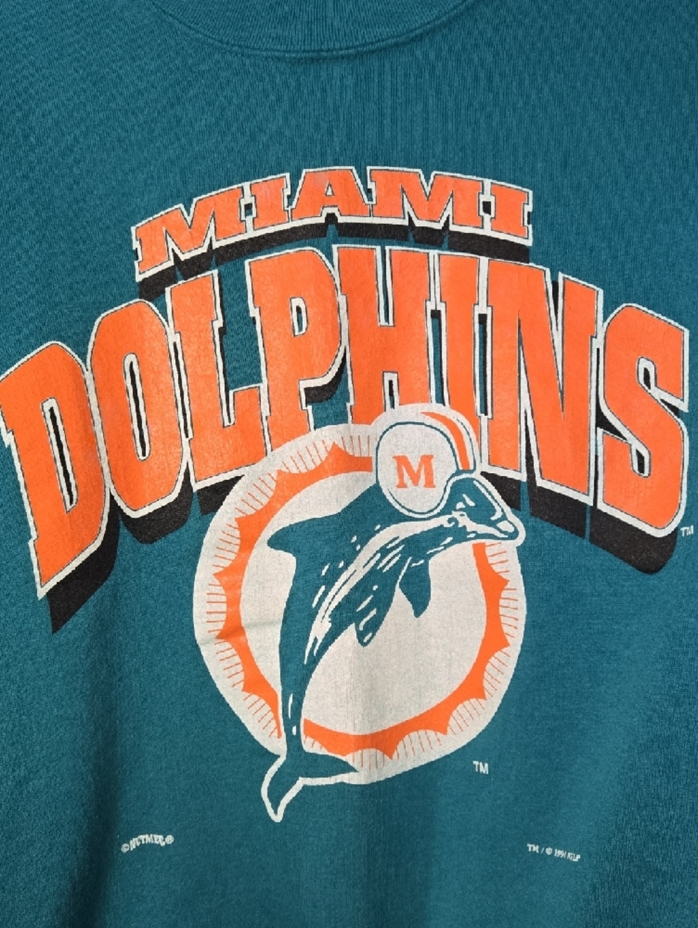 Vintage NUTMEG 1994 Miami Dolphins Teal Crewneck Sweatshirt - Picture 5 of 6
